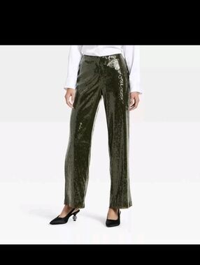 A New Day Olive Sequin Straight-Leg Pants